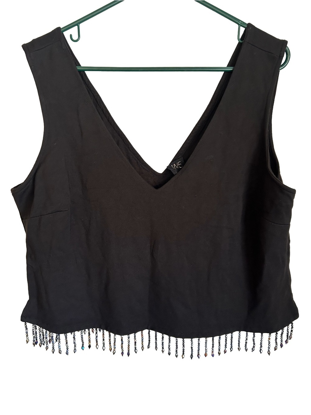 W5 for Anthropologie Black Sleeveless Cropped Beaded Fringe Festival Top XL